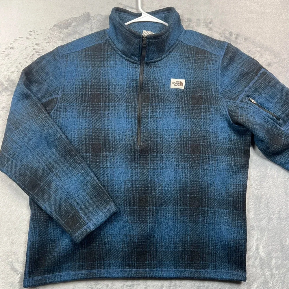 The North Face Fleece Pullover Mens XXL Blue Plaid Quarter Zip Sweater Jacket